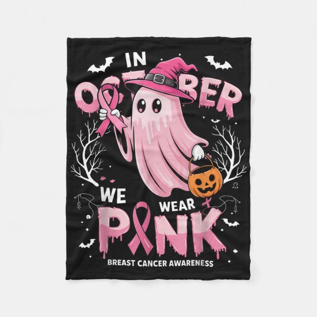 I oktober Bära Rosa Shirt Ghost Breast Cancer Fleecefilt (Framsidan)