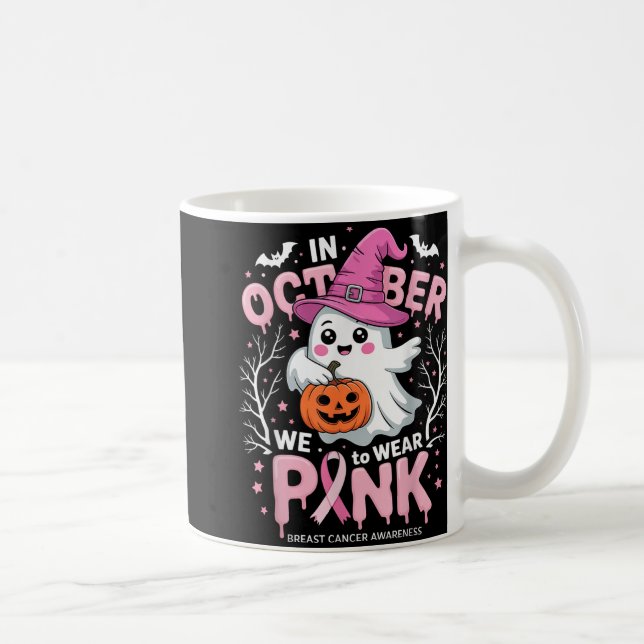I oktober Bära Rosa Shirt Ghost Breast Cancer Kaffemugg (Höger)