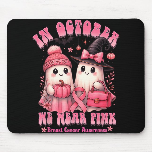 I oktober Bära Rosa Shirt Ghost Breast Cancer Musmatta (Framsidan)