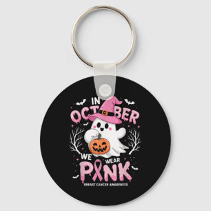 I oktober Bära Rosa Shirt Ghost Breast Cancer Nyckelring