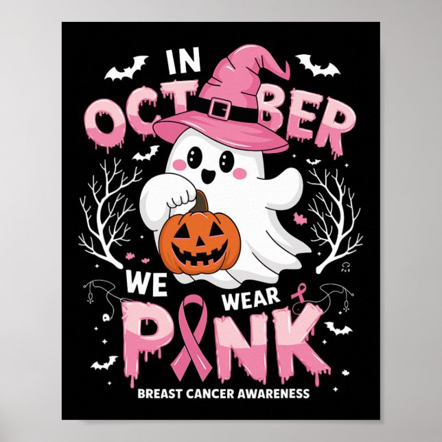 I oktober Bära Rosa Shirt Ghost Breast Cancer Poster (Framsidan)