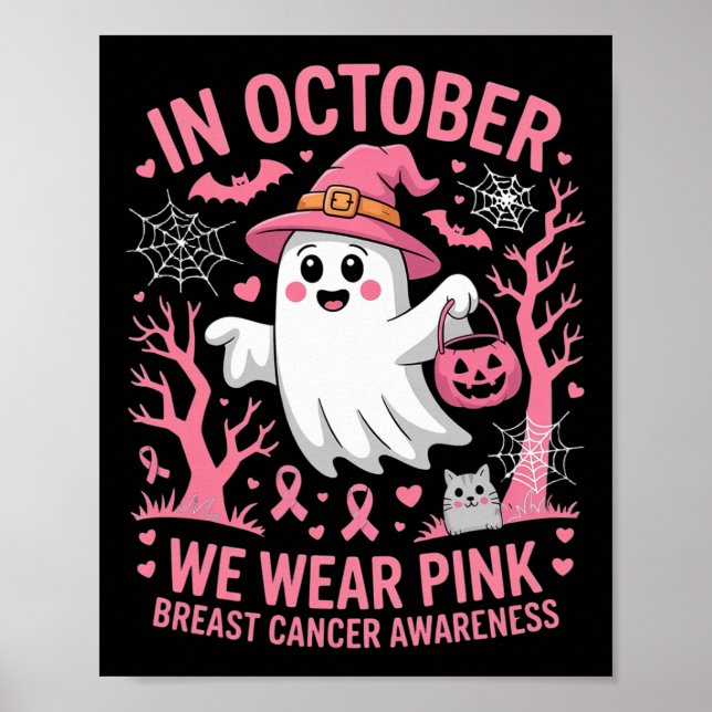 I oktober Bära Rosa Shirt Ghost Breast Cancer Poster (Framsidan)