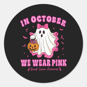 I oktober Bära Rosa Shirt Ghost Breast Cancer Runt Klistermärke
