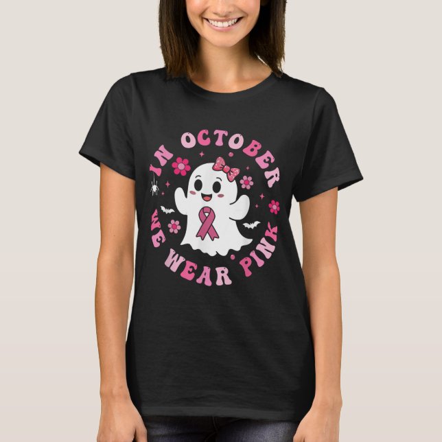 I oktober Bära Rosa Shirt Ghost Breast Cancer T (Framsida)
