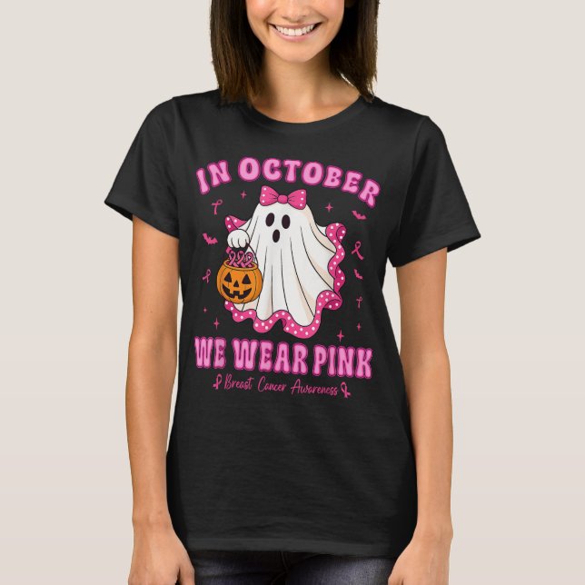I oktober Bära Rosa Shirt Ghost Breast Cancer T (Framsida)