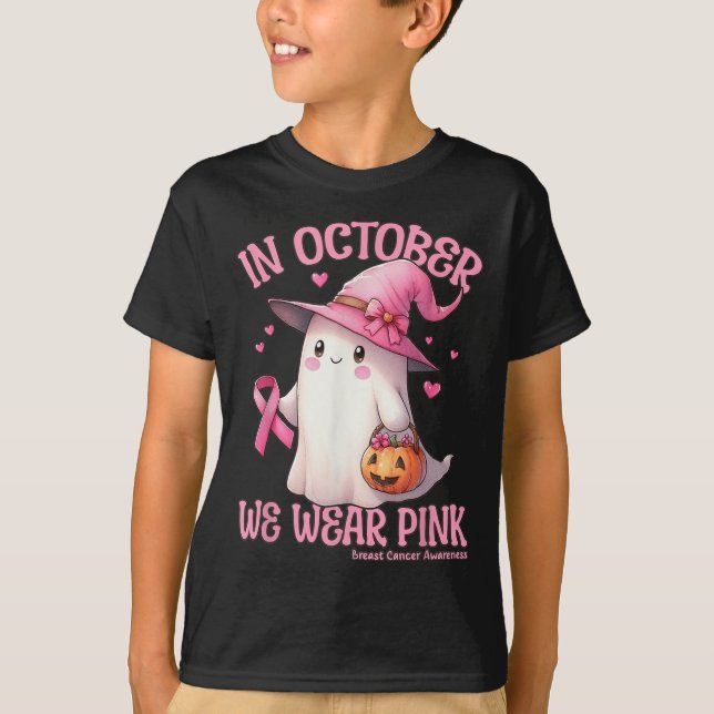 I oktober Bära Rosa Shirt Ghost Breast Cancer T (Framsida)
