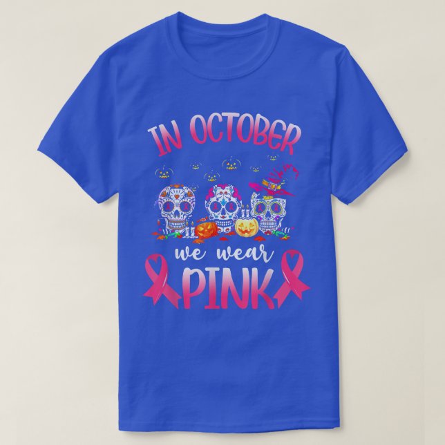 I oktober Bära Rosa Skeleton Breast Cancer Awa T Shirt (Design framsida)