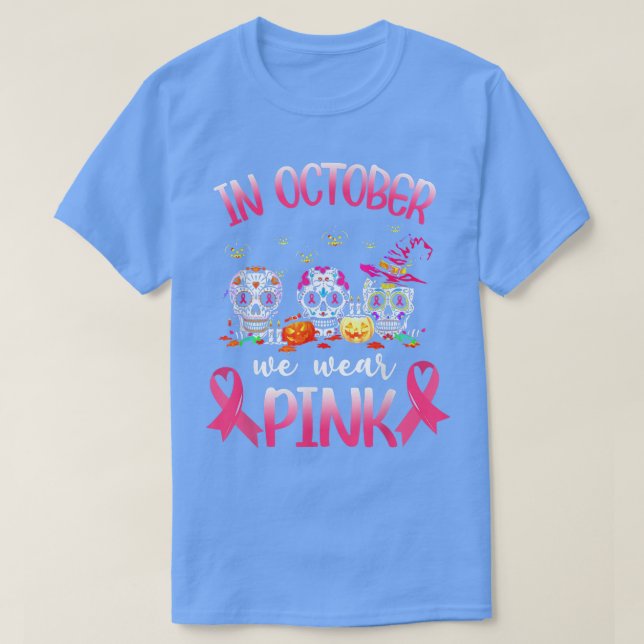 I oktober Bära Rosa Skeleton Breast Cancer Awa T Shirt (Design framsida)