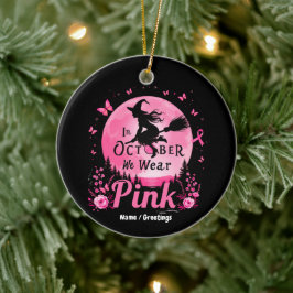 I oktober Bära Rosa Witch Breast Cancer Julgransprydnad Keramik