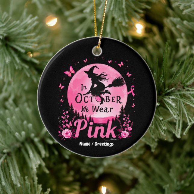 I oktober Bära Rosa Witch Breast Cancer Julgransprydnad Keramik (Träd)