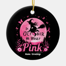 I oktober Bära Rosa Witch Breast Cancer Julgransprydnad Keramik