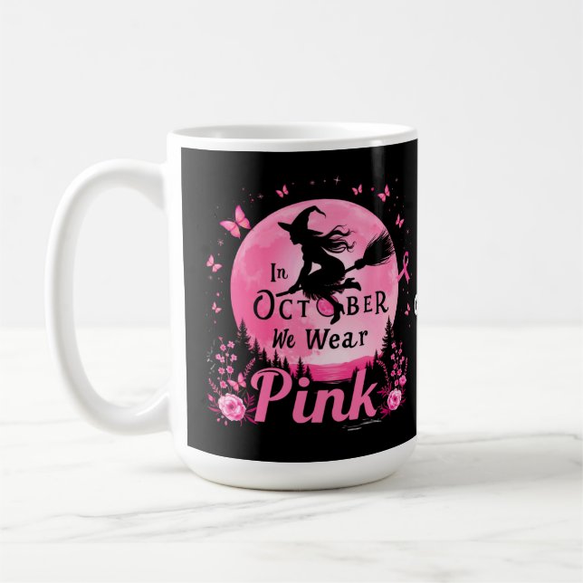 I oktober Bära Rosa Witch Breast Cancer Kaffemugg (Vänster)