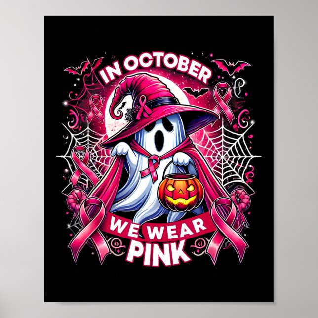 I oktober Bära Rosa Witch Ghost Pumpkin Breast Poster (Framsidan)