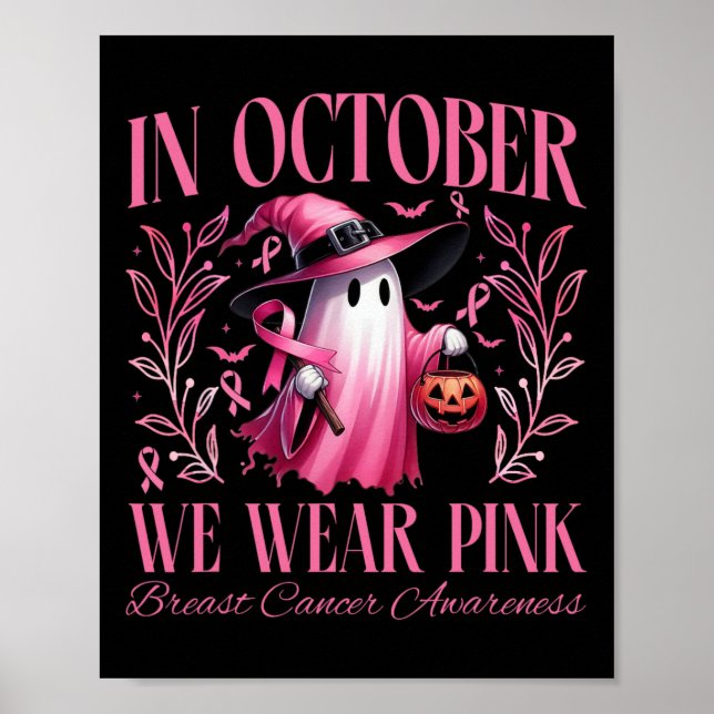 I oktober Bära Rosa Witch Ghost Pumpkin Breast Poster (Framsidan)