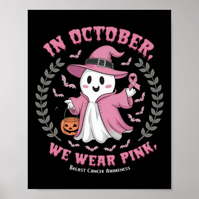 I oktober Bära Rosa Witch Ghost Pumpkin Breast Poster (Framsidan)