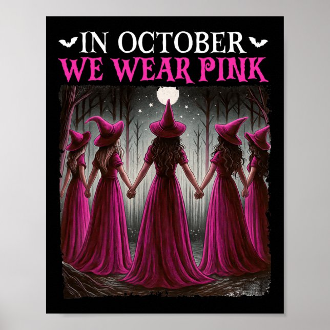 I oktober Bära Rosa Witch Halloween Breast Can Poster (Framsidan)