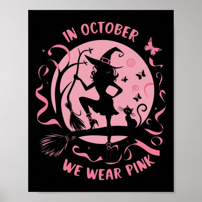 I oktober Bära Rosa Witch Halloween Breast Can Poster (Framsidan)