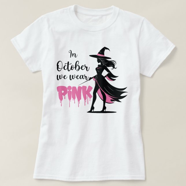 I oktober Bära Rosa Witch Halloween T Shirt (Design framsida)