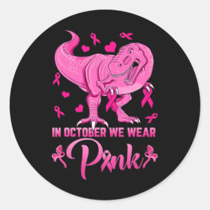 I oktober Bära vi Rosa Dinosaur Breast Cancer Awa Runt Klistermärke