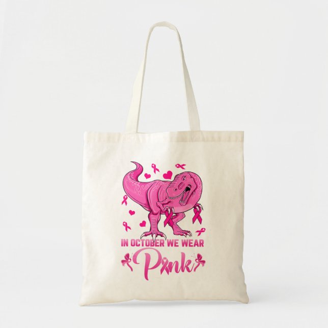 I oktober Bära vi Rosa Dinosaur Breast Cancer Awa Tygkasse (Framsidan)