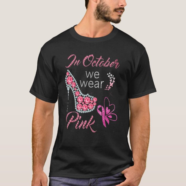 I oktober Bära vi Rosa High Heel Shoes Rosa Ribbo T Shirt (Framsida)