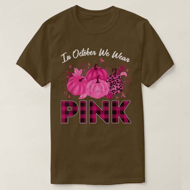 I oktober Bära vi Rosa Leopard Pumpkin Ribbon Bre T Shirt (Design framsida)