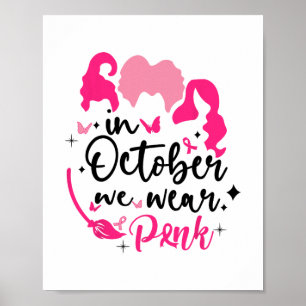 I oktober bära vi rosa ribbon häxhalloween bre poster