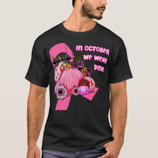 I oktober Bära vi Rosa Ribbon Pumpkin Cancer T Shirt