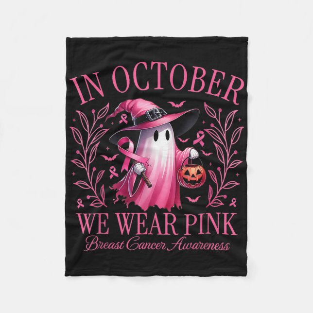 I oktober Bära vi Rosa Spöken Breast Cancer Medvet Fleecefilt (Framsidan)