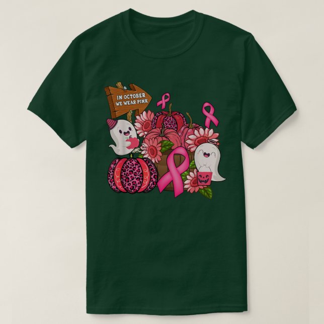 I oktober Bära vi Rosa Spöken Leopard Pumpkin Bre T Shirt (Design framsida)