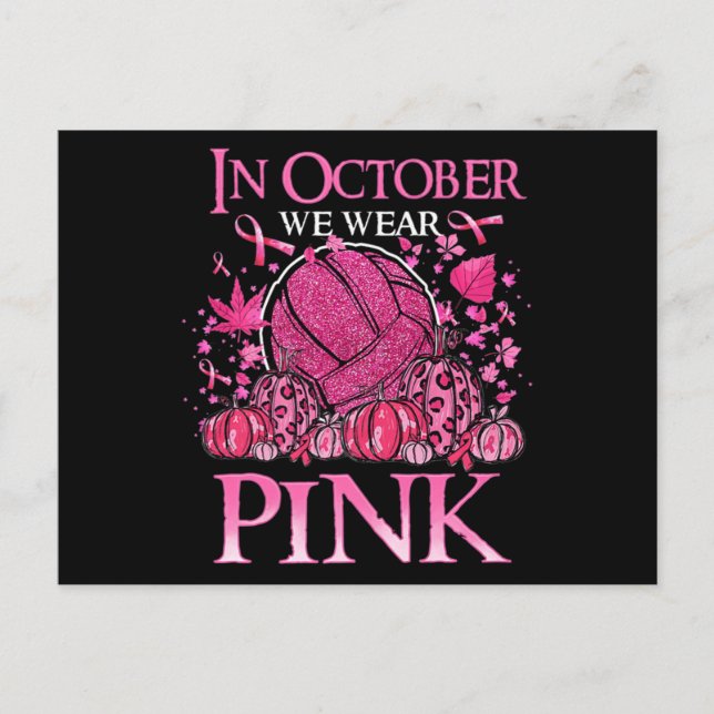 I oktober Bära vi Rosa Volleyball Breast Cancer A Vykort (Framsida)