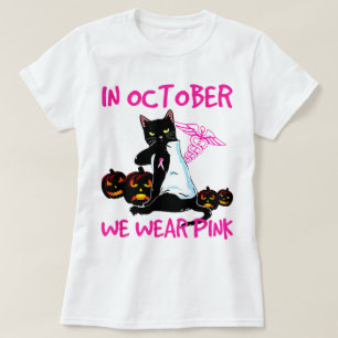 I oktober Bäror vi Rosa Black Cat Breast Cancer... T Shirt