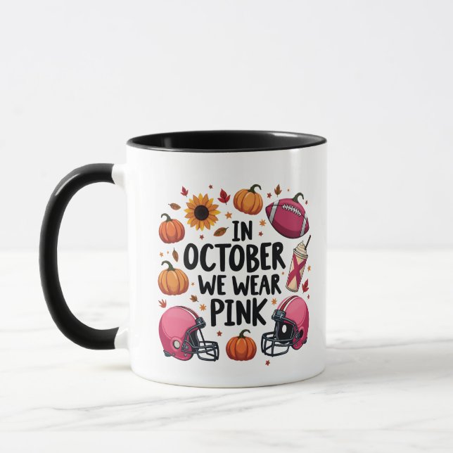 I oktober bäror vi Rosa Breast Cancball-fotboll Mugg (Vänster)