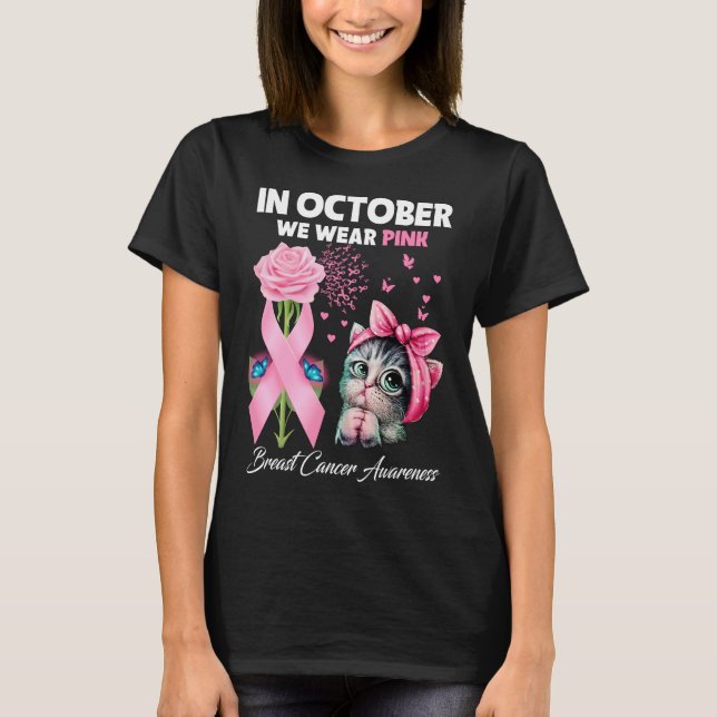 I oktober Bäror vi Rosa Breast Cancer Awareness Bu T Shirt (Framsida)