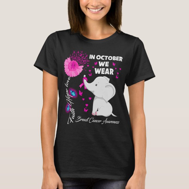 I oktober Bäror vi Rosa Breast Cancer Elephant T Shirt (Framsida)