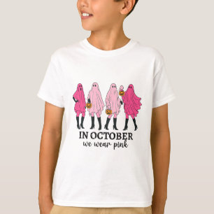 I oktober Bäror vi Rosa Breast Cancer Funny Ghost T Shirt