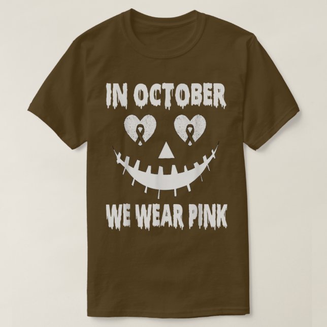 I oktober Bäror vi Rosa Breast Cancer Jackolantern T Shirt (Design framsida)