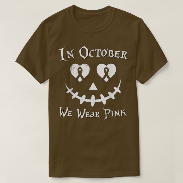 I oktober Bäror vi Rosa Breast Cancer Jackolantern T Shirt (Design framsida)