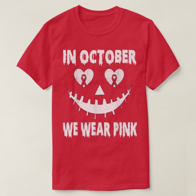 I oktober Bäror vi Rosa Breast Cancer Jackolantern T Shirt (Design framsida)