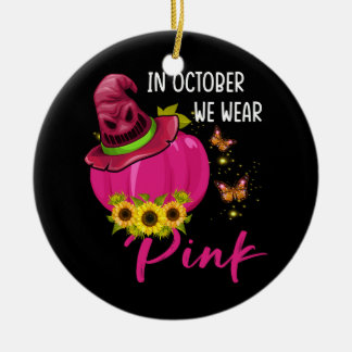 I oktober Bäror vi Rosa Breast Cancer Rosa Pumpkin Julgransprydnad Keramik