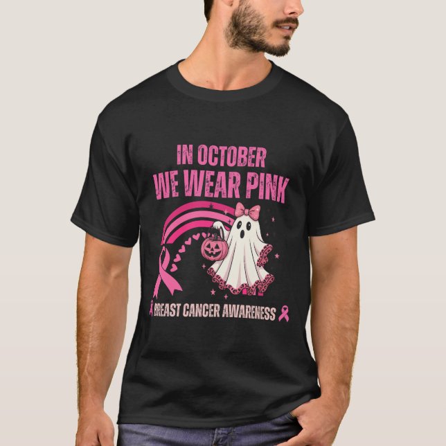 I oktober Bäror vi Rosa Breast Cancer T Shirt (Framsida)