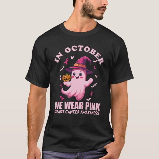 I oktober Bäror vi Rosa Breast Cancer T Shirt (Framsida)