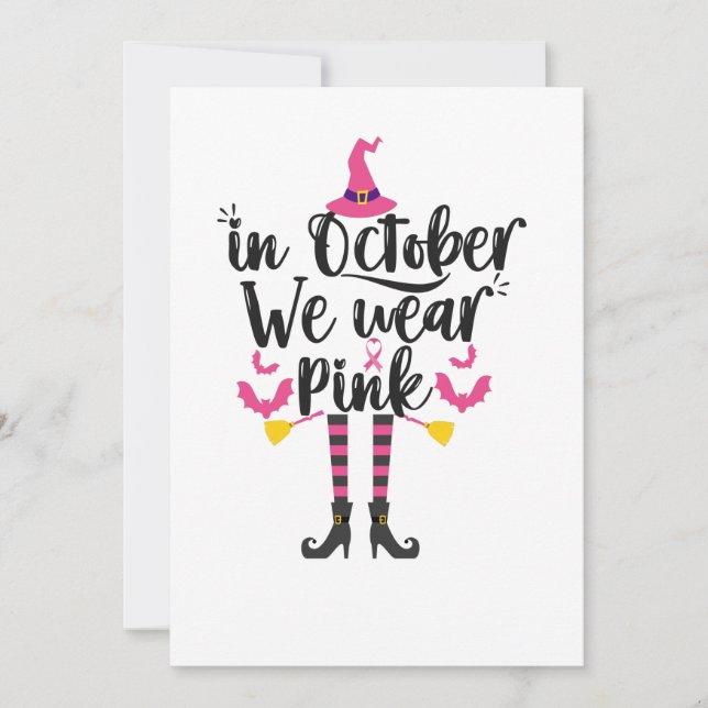 I oktober Bäror vi Rosa Breast Cancer Witch Gift Inbjudningar (Framsida)