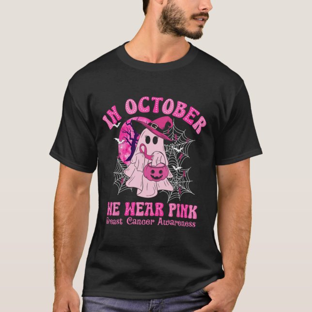 I oktober Bäror vi Rosa Breast Cancer Women Ghost T Shirt (Framsida)