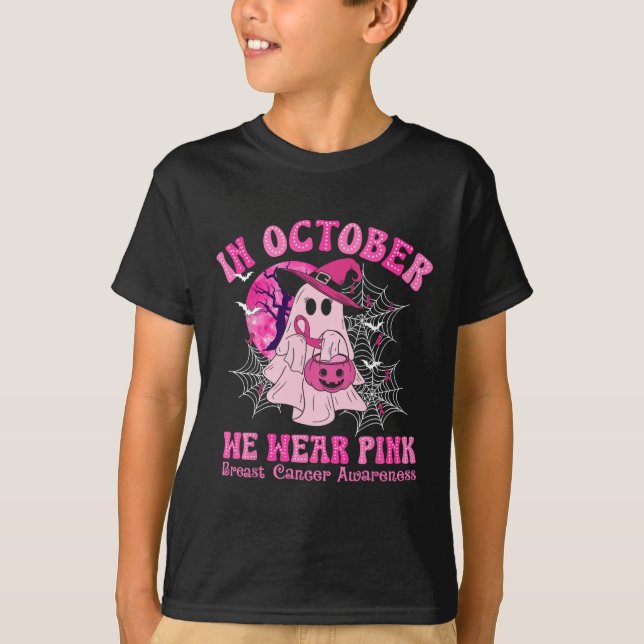 I oktober Bäror vi Rosa Breast Cancer Women Ghost T Shirt (Framsida)