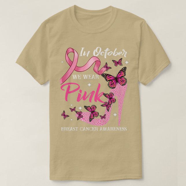 I oktober Bäror vi Rosa Butterflies Breast Cancer T Shirt (Design framsida)