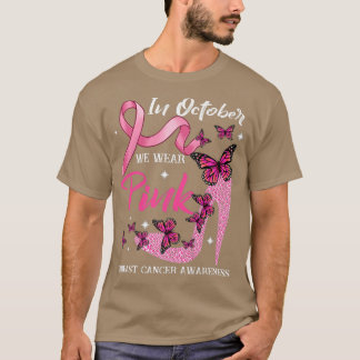 I oktober Bäror vi Rosa Butterflies Breast Cancer T Shirt
