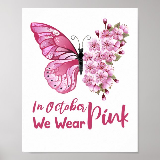 I oktober bäror vi Rosa butterfly blommigt söt Poster (Framsidan)