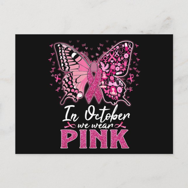 I oktober Bäror vi Rosa Butterfly Breast Cancer Aw Vykort (Framsida)