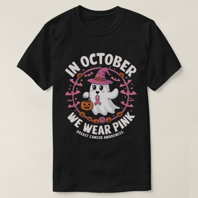 I oktober Bäror vi Rosa Cancer Awareness Halloween T Shirt (Design framsida)